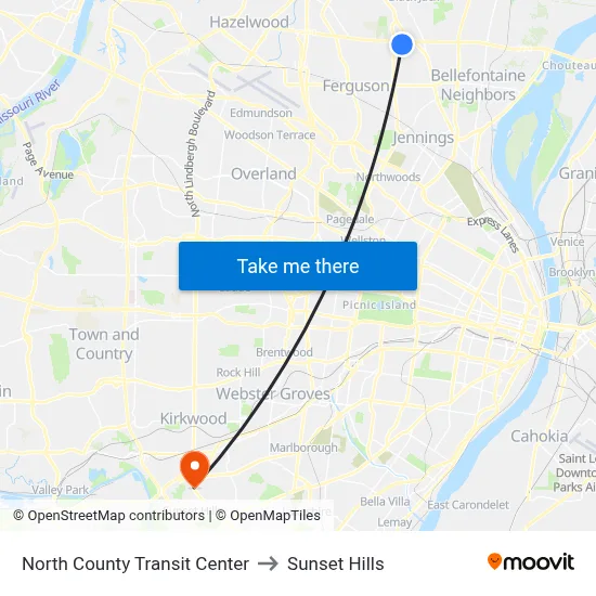 North County Transit Center to Sunset Hills map