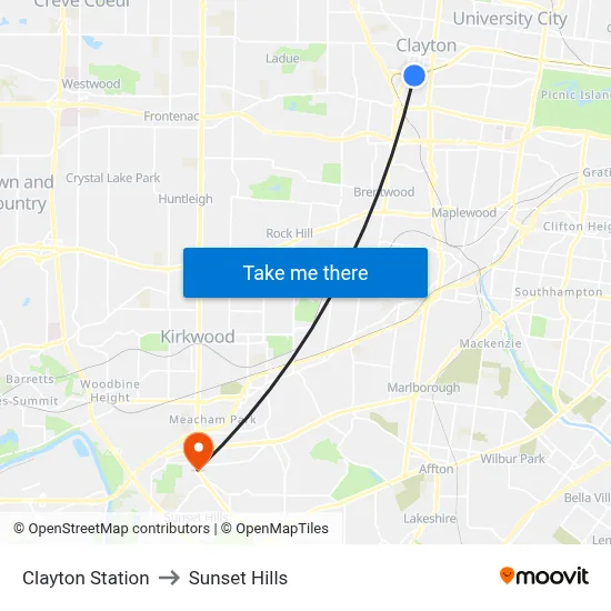 Clayton Station to Sunset Hills map
