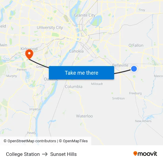 College Station to Sunset Hills map