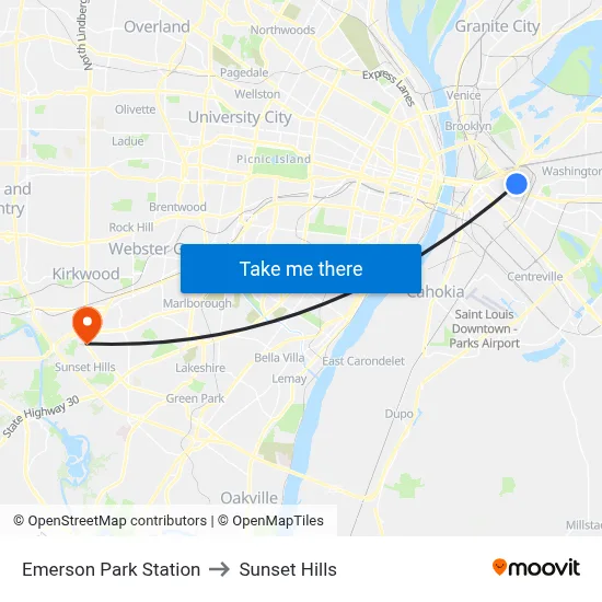 Emerson Park Station to Sunset Hills map
