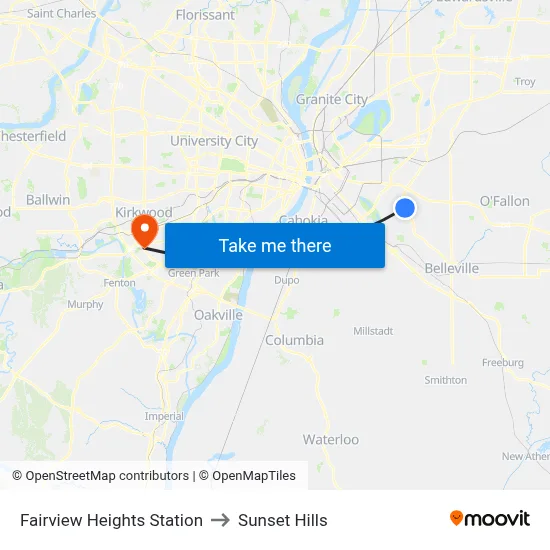 Fairview Heights Station to Sunset Hills map