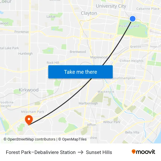 Forest Park–Debaliviere Station to Sunset Hills map