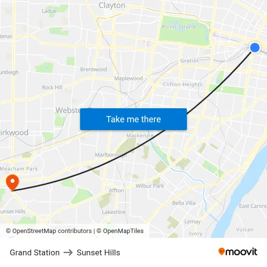 Grand Station to Sunset Hills map