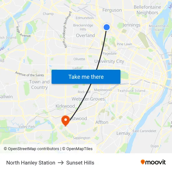 North Hanley Station to Sunset Hills map