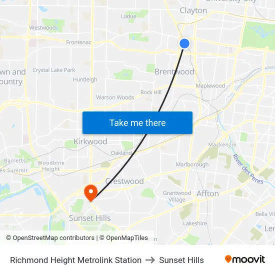 Richmond Height Metrolink Station to Sunset Hills map