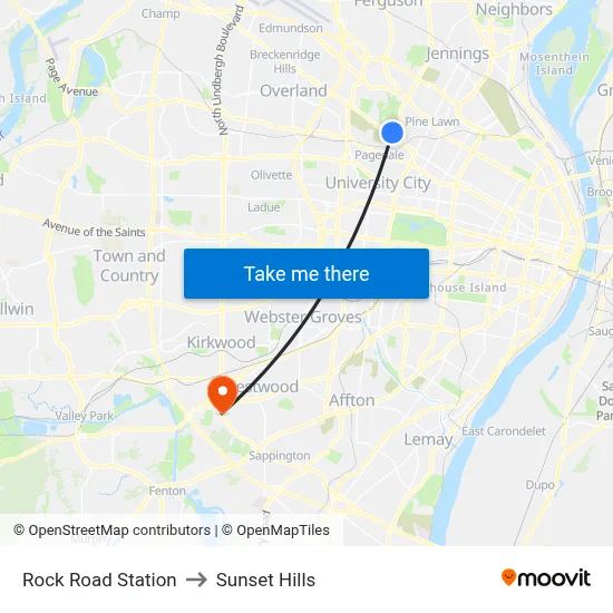 Rock Road Station to Sunset Hills map