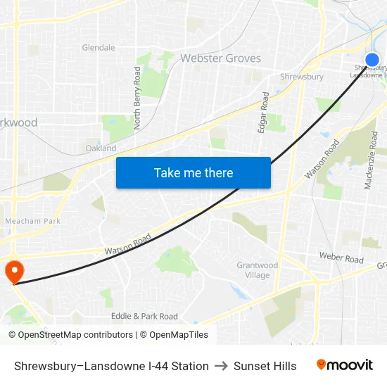 Shrewsbury–Lansdowne I-44 Station to Sunset Hills map