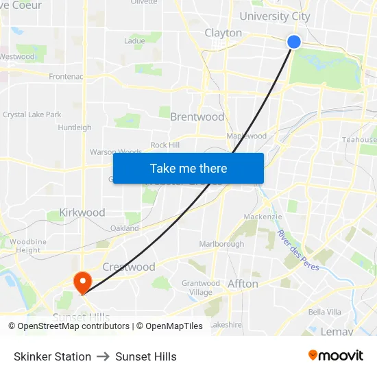 Skinker Station to Sunset Hills map