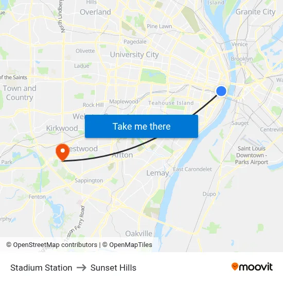 Stadium Station to Sunset Hills map