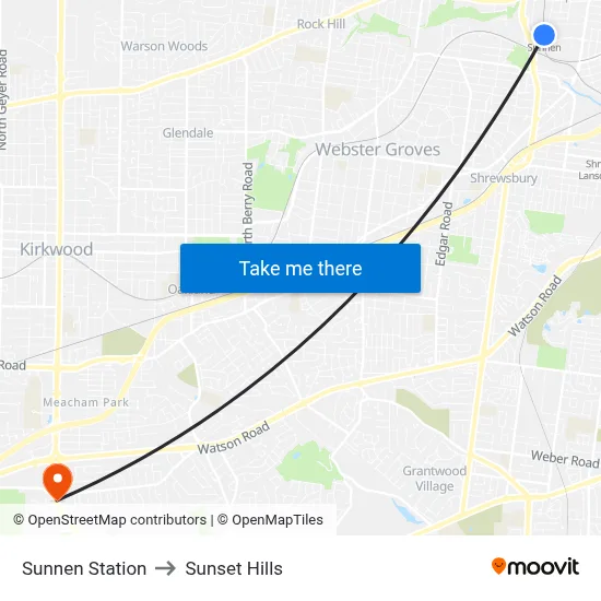 Sunnen Station to Sunset Hills map
