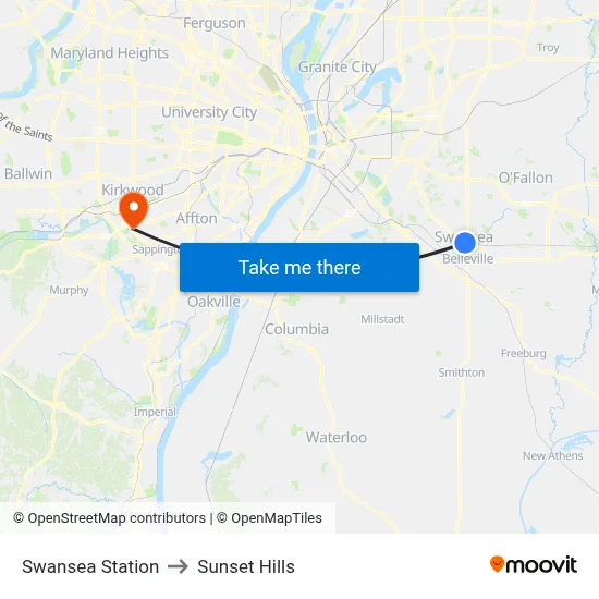 Swansea Station to Sunset Hills map