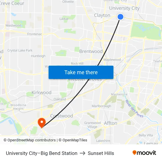 University City–Big Bend Station to Sunset Hills map