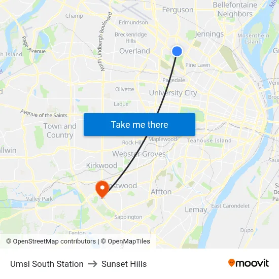 Umsl South Station to Sunset Hills map