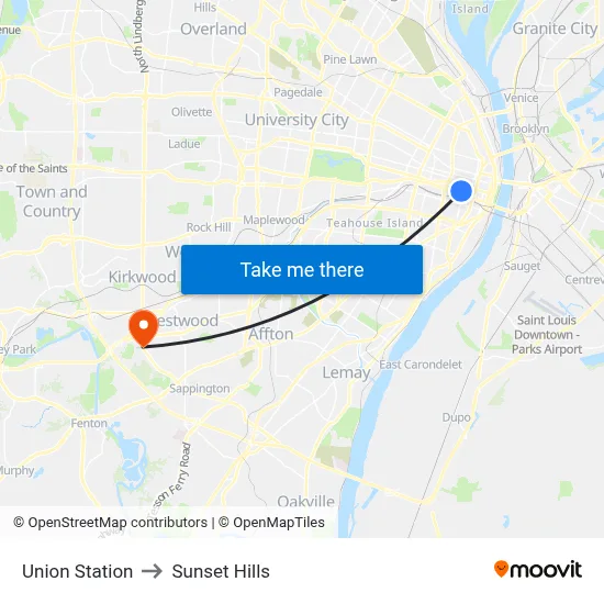 Union Station to Sunset Hills map