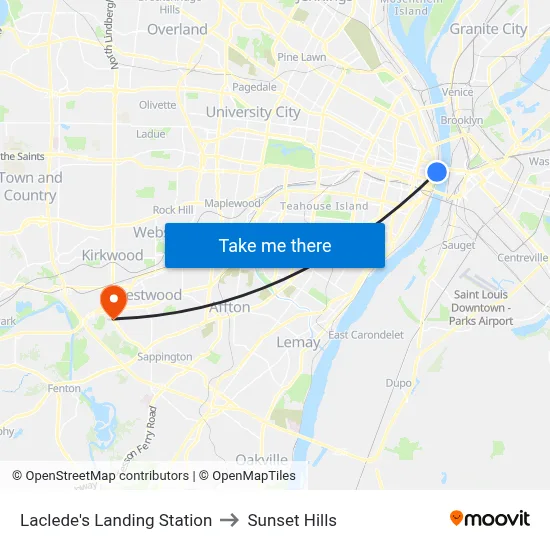 Laclede's Landing Station to Sunset Hills map