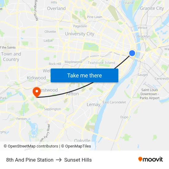 8th And Pine Station to Sunset Hills map