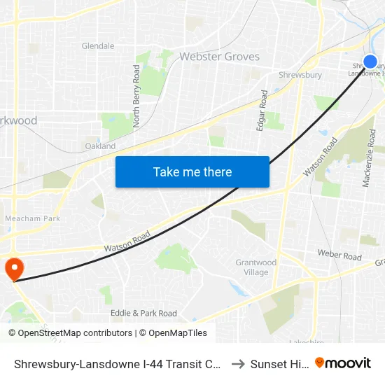 Shrewsbury-Lansdowne I-44 Transit Center to Sunset Hills map