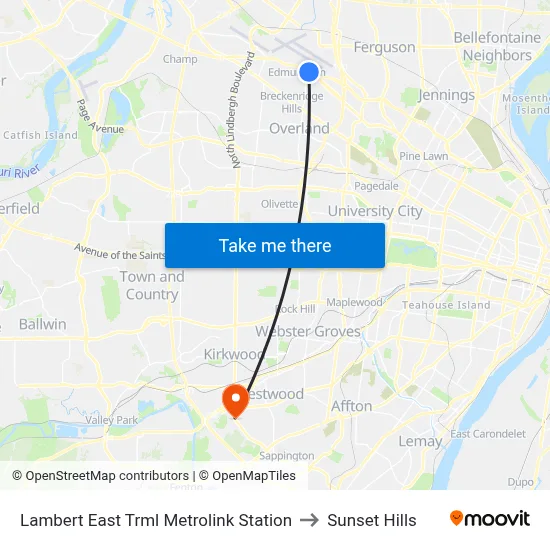 Lambert East Trml Metrolink Station to Sunset Hills map