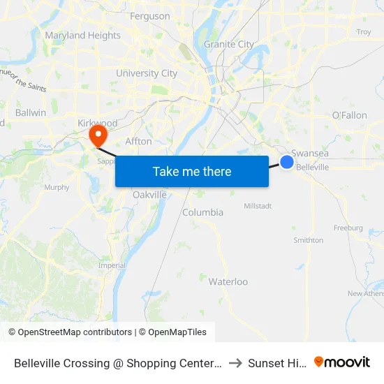 Belleville Crossing @ Shopping Center Sb to Sunset Hills map