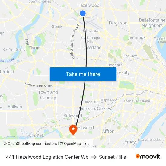 441 Hazelwood Logistics Center Wb to Sunset Hills map