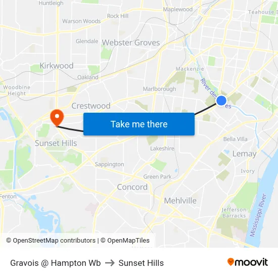 Gravois @ Hampton Wb to Sunset Hills map