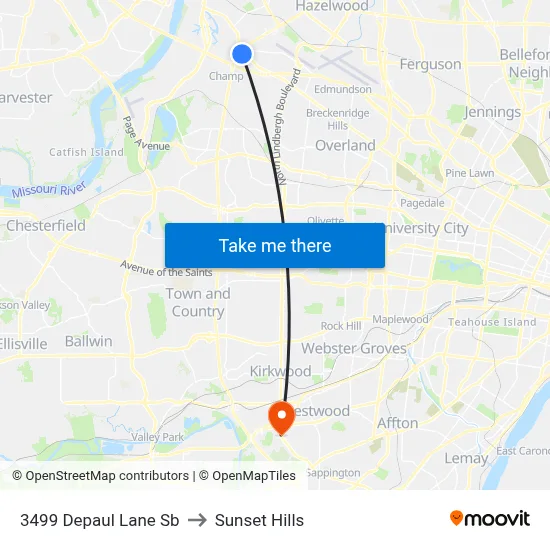 3499 Depaul Lane Sb to Sunset Hills map