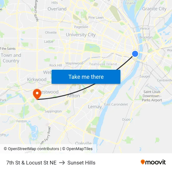 7th St & Locust St NE to Sunset Hills map