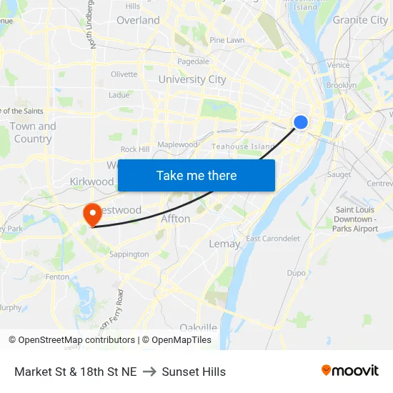 Market St & 18th St NE to Sunset Hills map
