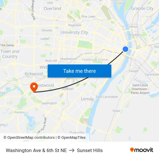 Washington Ave & 6th St NE to Sunset Hills map