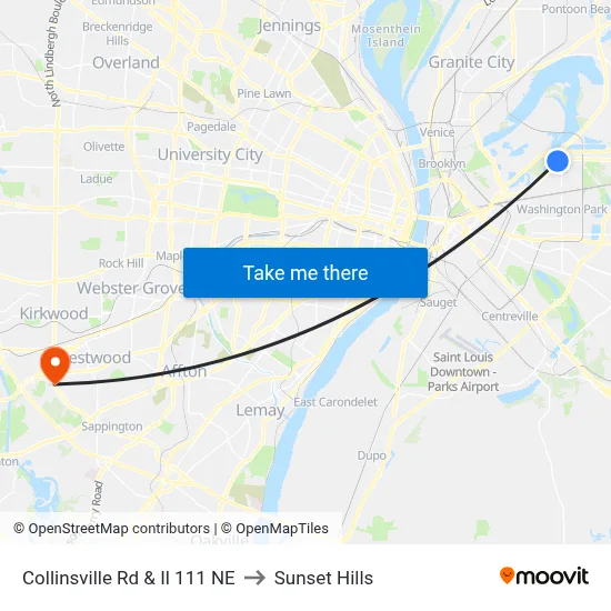 Collinsville Rd & Il 111 NE to Sunset Hills map
