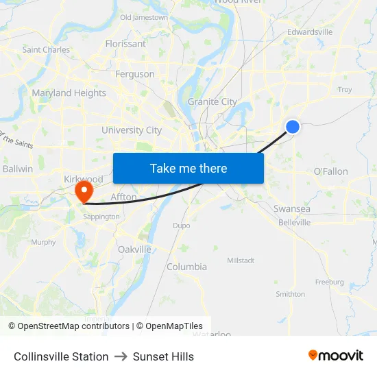 Collinsville Station to Sunset Hills map
