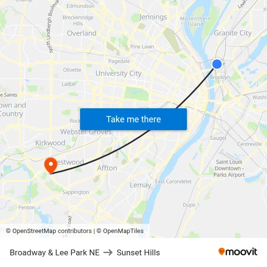 Broadway & Lee Park NE to Sunset Hills map