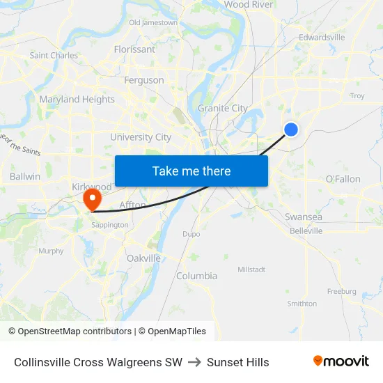 Collinsville Cross Walgreens SW to Sunset Hills map