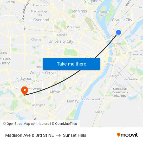 Madison Ave & 3rd St NE to Sunset Hills map
