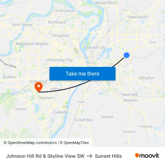 Johnson Hill Rd & Skyline View SW to Sunset Hills map