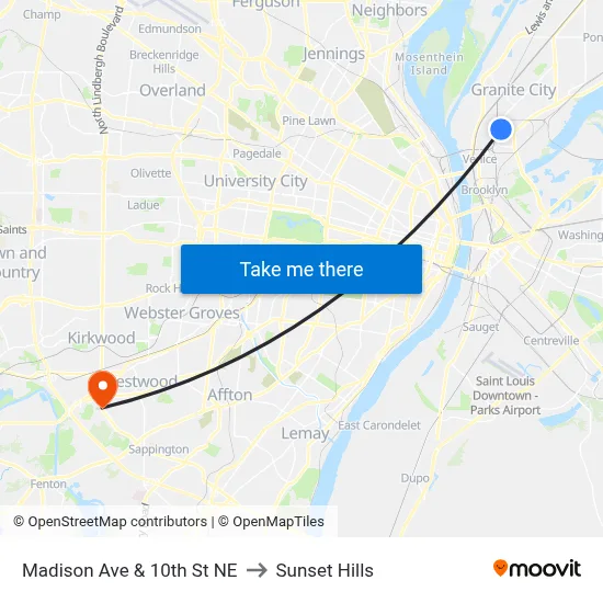Madison Ave & 10th St NE to Sunset Hills map