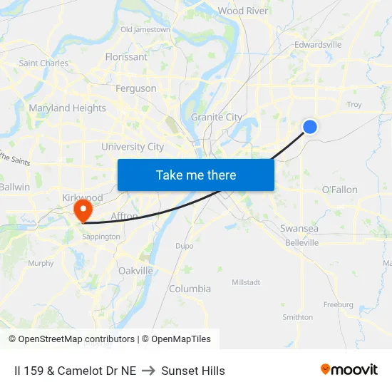 Il 159 & Camelot Dr NE to Sunset Hills map