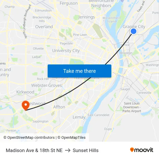 Madison Ave & 18th St NE to Sunset Hills map