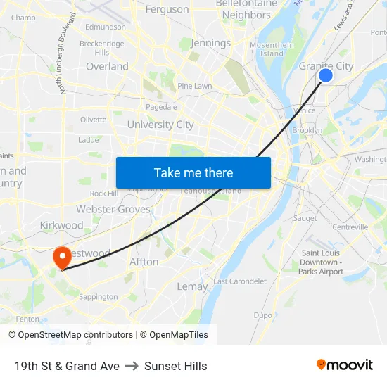 19th St & Grand Ave to Sunset Hills map