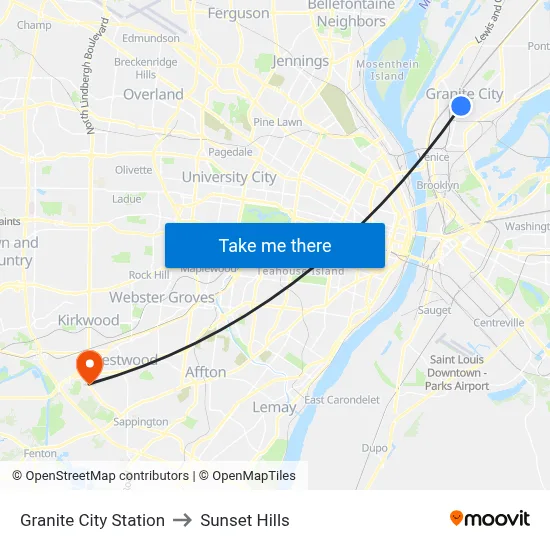 Granite City Station to Sunset Hills map