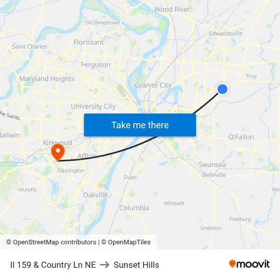 Il 159 & Country Ln NE to Sunset Hills map