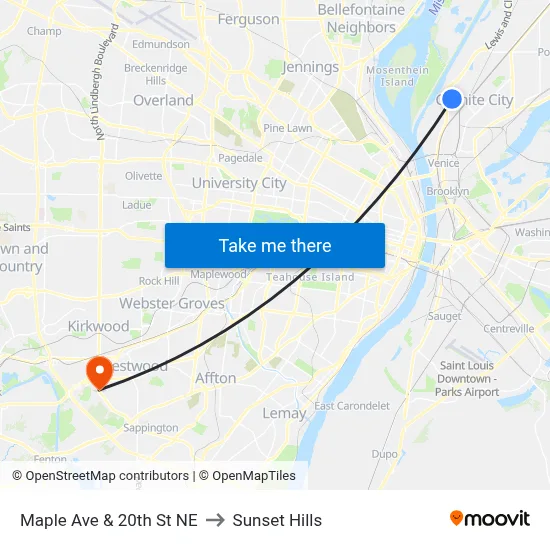 Maple Ave & 20th St NE to Sunset Hills map