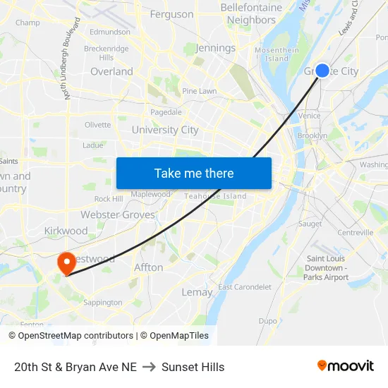 20th St & Bryan Ave NE to Sunset Hills map