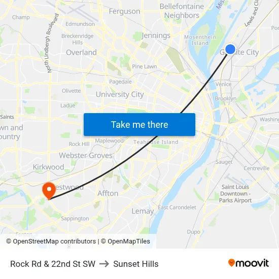 Rock Rd & 22nd St SW to Sunset Hills map