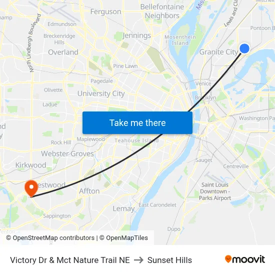 Victory Dr & Mct Nature Trail NE to Sunset Hills map