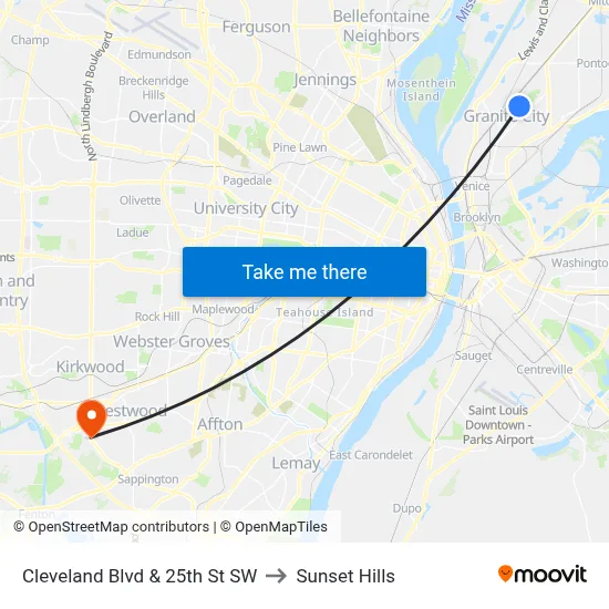 Cleveland Blvd & 25th St SW to Sunset Hills map