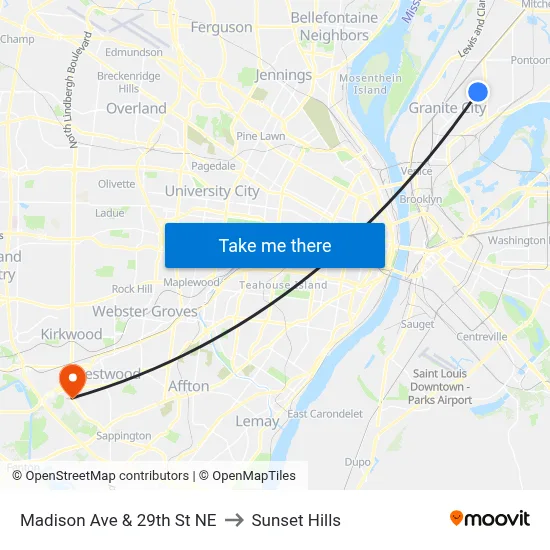 Madison Ave & 29th St NE to Sunset Hills map