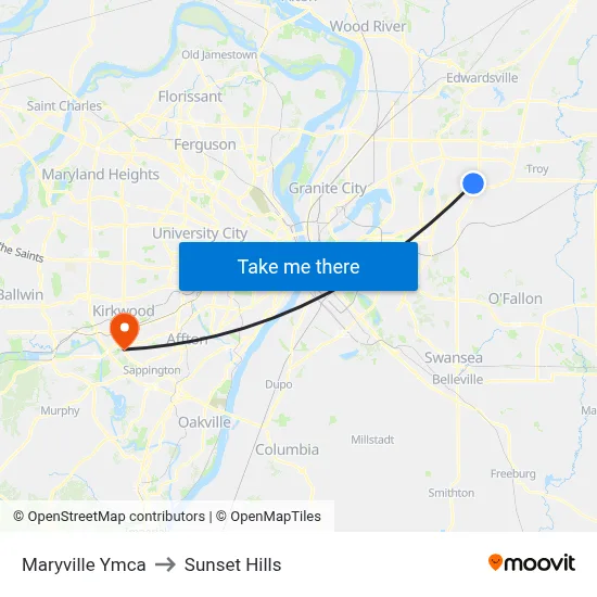 Maryville Ymca to Sunset Hills map