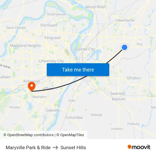 Maryville Park & Ride to Sunset Hills map