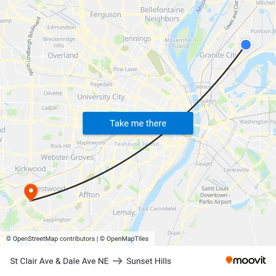 St Clair Ave & Dale Ave NE to Sunset Hills map